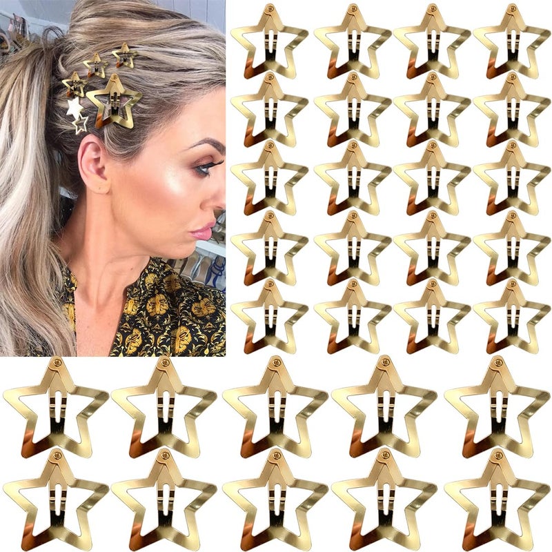 Seneeel 30 PCS Gold Star Hair Clips,20PCS 1.22"Star hair Clip and 10 PCS 1.65"Hair Clip Snap Hair Accessories Non Slip stars Clips for Girls Women gold Accessories Gold Metal Hair Clips - Image 1